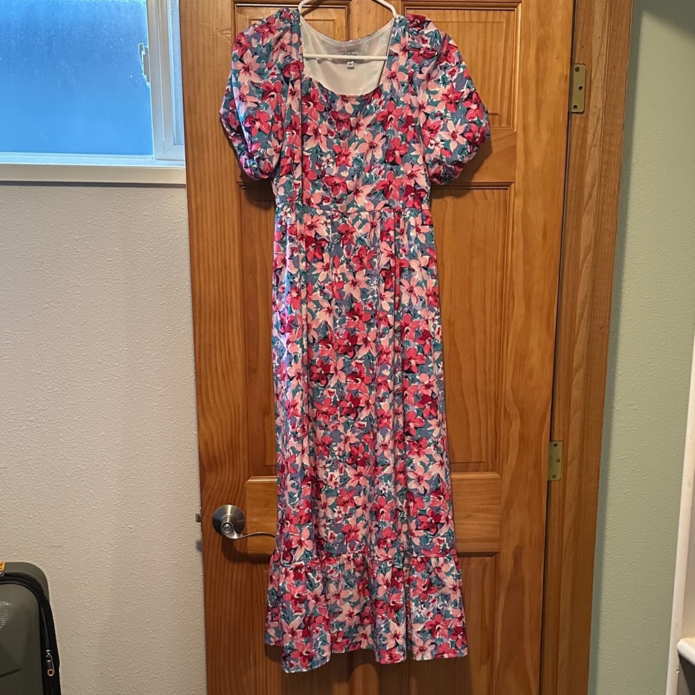 Polagram Pink & Teal Floral Maxi Dress